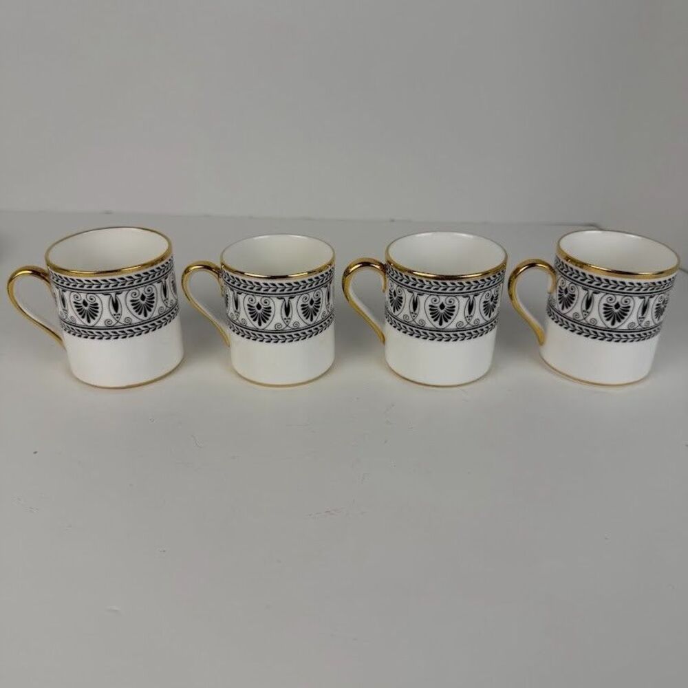 Vintage 1970s Crown Staffordshire Victoria Black Set of 4 Cups & 4 Saucers - Picture 10 of 16